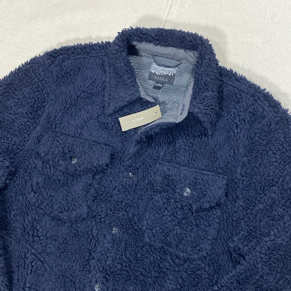 NWT Men's J. Crew Nordic Sherpa Fleece Shirt Jacket / Navy Blue / Sz Small